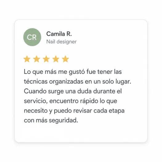 Comentario de cliente sobre Manuales Nail Listos